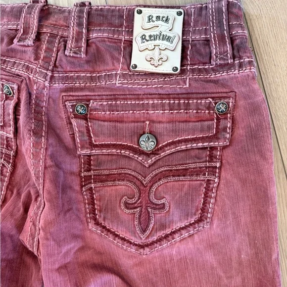 Rock Revival Men's Erkal Burgundy Red Acid Wash Straight Jeans